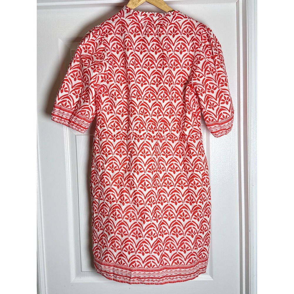 Melissa Nepton Dress Womens S Red White Geometric Swiss Dot Ruffle Puff Sleeve